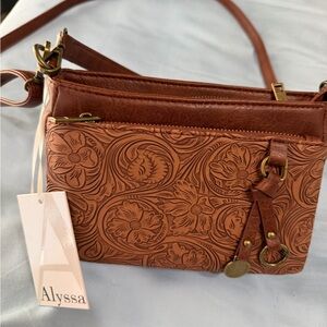 Alyssa Embossed Floral Brown Crossbody Bag